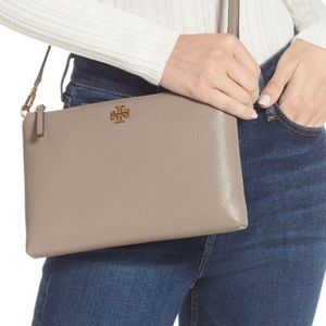 Tory Burch Mercer Pebbled Zip Crossbody, Grey